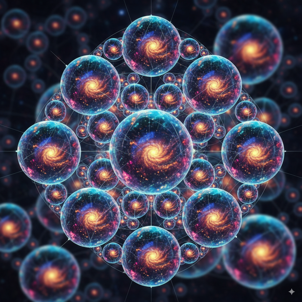 Zoomed-in fractal representation of subatomic particles containing miniature universes